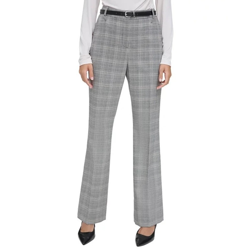 Calvin Klein Women's Size 16 Gray Plaid Belted Stretch Wide-Leg Dress Pants NWT